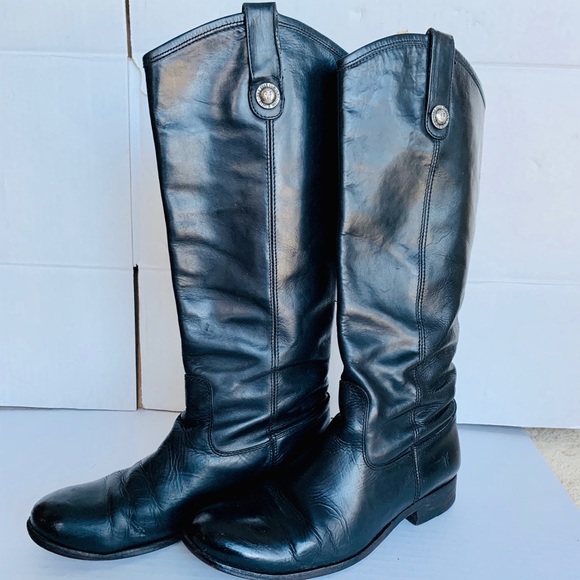 Frye Black Leather Melissa Riding Boots Size 7.5 - Picture 2 of 8